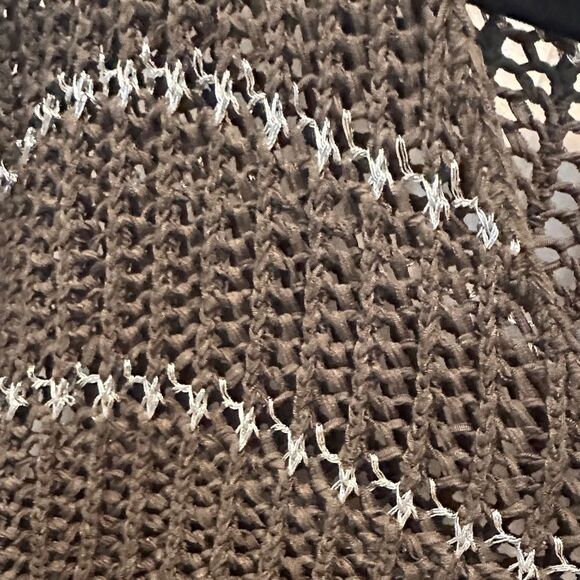 Chico's Dark Olive Green and Silver V-Neck Open Knit Sweater 3/4 Sleeve Size 1 - Picture 3 of 5